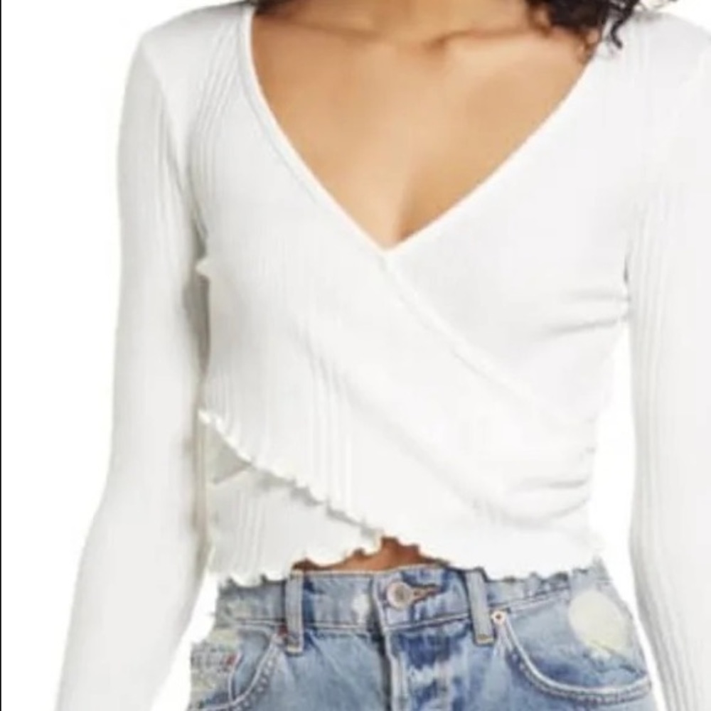 La La Land Tops White Ivory Top La La Land Creative Surplice Top In Ivory